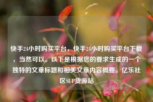 快手24小时购买平台	，快手24小时购买平台下载，当然可以。以下是根据您的要求生成的一个独特的文章标题和相关文章内容概要	。亿乐社区SUP货源站  第1张